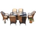 Elegant PE Wicker and Aluminium Patio Dining Sets with Fire Pit Table and Standard Dining Chair