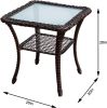 Outdoor Side Table;  Indoor Outdoor Glass Top Wicker Coffee Bistro Table;  All-Weather Patio Square Storage End Table;  Aluminum Frame;  20''x 20''x20