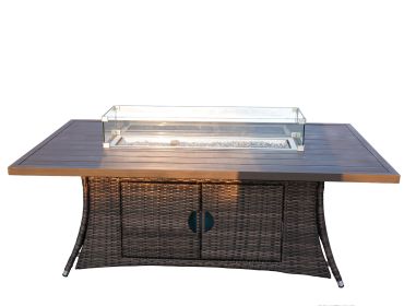 Elegant PE Wicker and Aluminium Patio Dining Fire Pit Table (Shape: Rectangular)